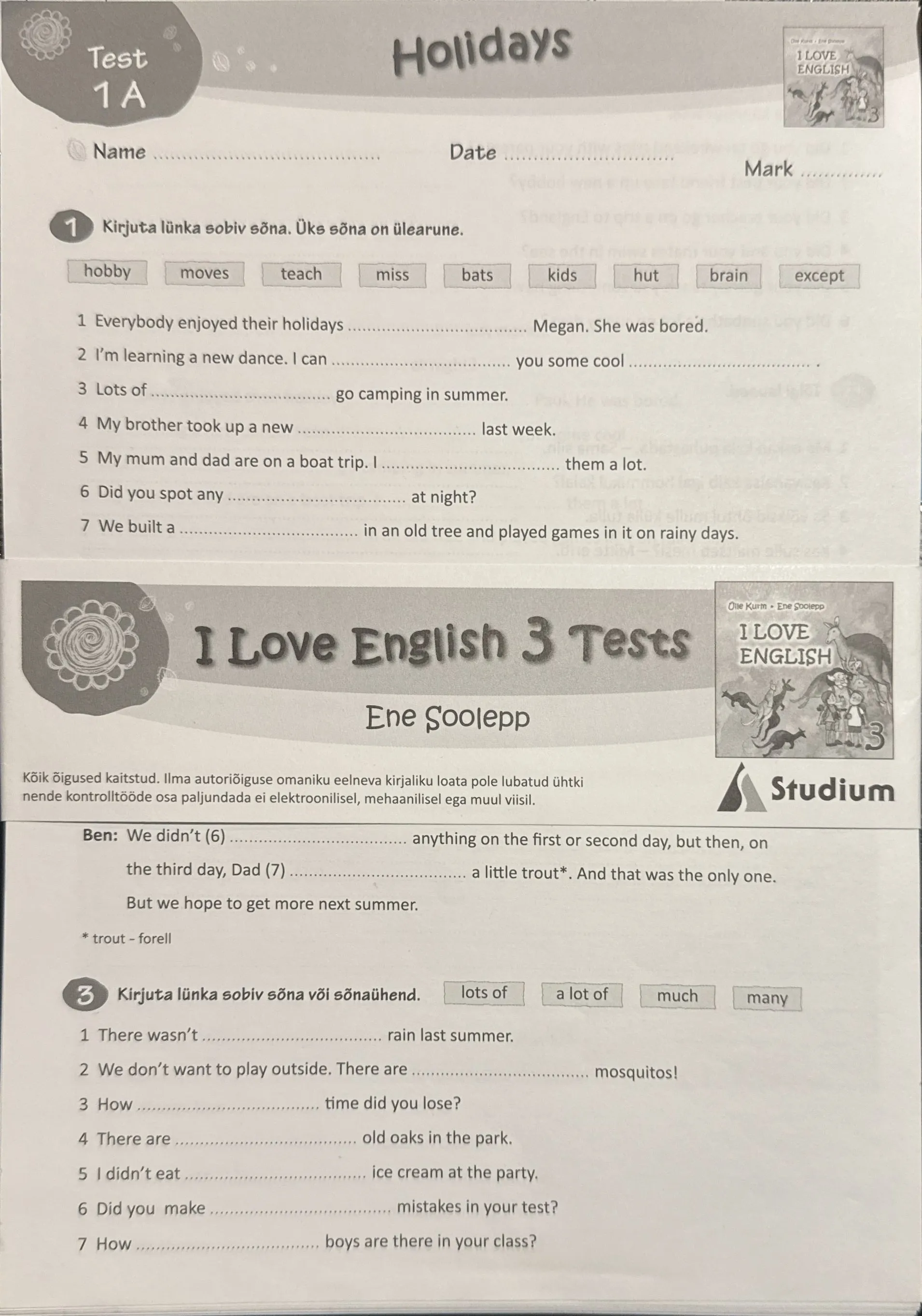 I Love English 3 Tests