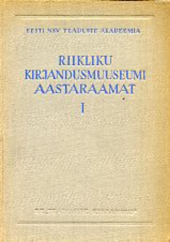 Riikliku Kirjandusmuuseumi aastaraamat I