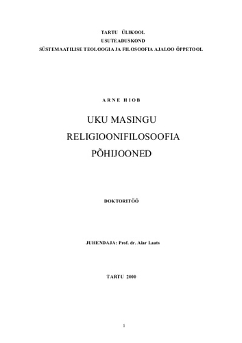 Uku Masingu religioonifilosoofia põhijooned