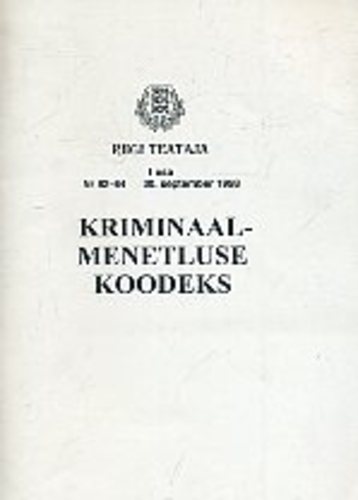 Kriminaalmenetluse koodeks RT I, 1995, 6-8