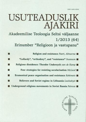 Usuteaduslik Ajakiri 1/2013. Erinumber "Religioon ja vastupanu"